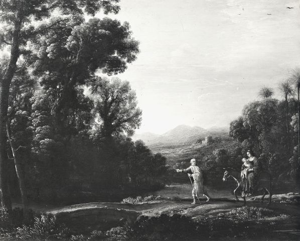 A. Villani e Figli — Gellèe Claude (Claude Lorrain) - sec. XVII - Paesaggio con fuga in Egitto — insieme